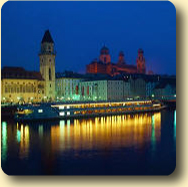 Passau River View at night and town hall